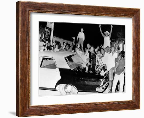 African American Jeer Police During the 1965 Watts Riots-null-Framed Photo