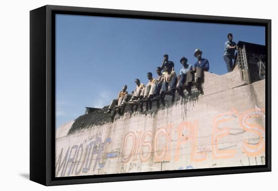 African American Members of the Street Gang 'Devil's Disciples' on a Graffiti Wall, 1968-Declan Haun-Framed Premier Image Canvas