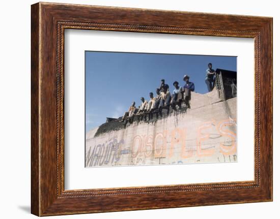 African American Members of the Street Gang 'Devil's Disciples' on a Graffiti Wall, 1968-Declan Haun-Framed Photographic Print