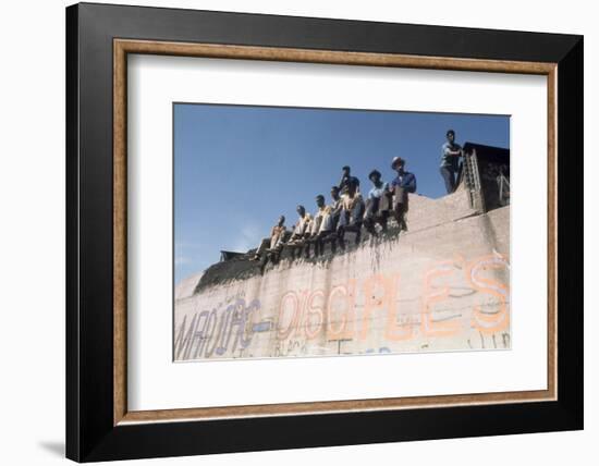 African American Members of the Street Gang 'Devil's Disciples' on a Graffiti Wall, 1968-Declan Haun-Framed Photographic Print