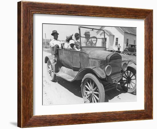 African American Men and a Boy in Dusty Jalopy in Front of Clapboard Church-Alfred Eisenstaedt-Framed Photographic Print