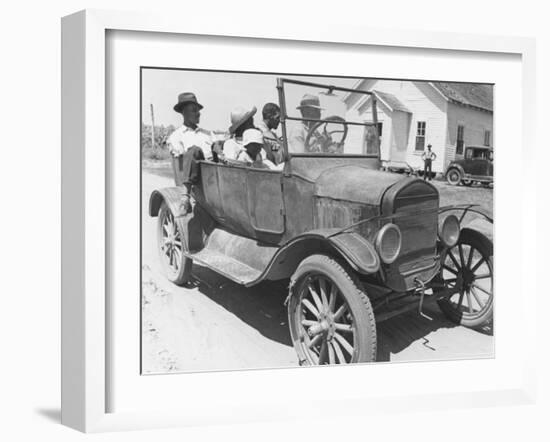 African American Men and a Boy in Dusty Jalopy in Front of Clapboard Church-Alfred Eisenstaedt-Framed Photographic Print