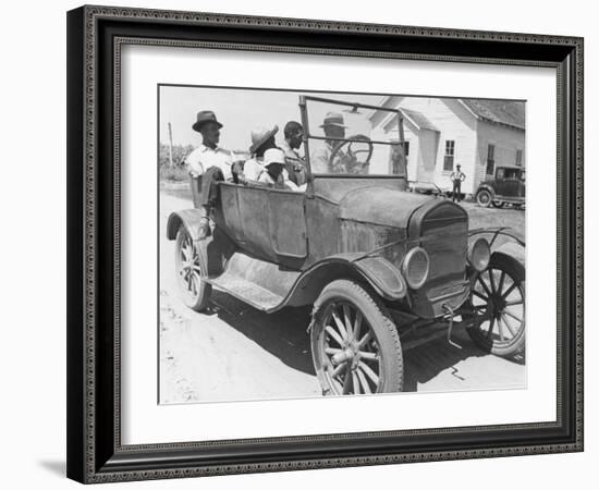 African American Men and a Boy in Dusty Jalopy in Front of Clapboard Church-Alfred Eisenstaedt-Framed Photographic Print