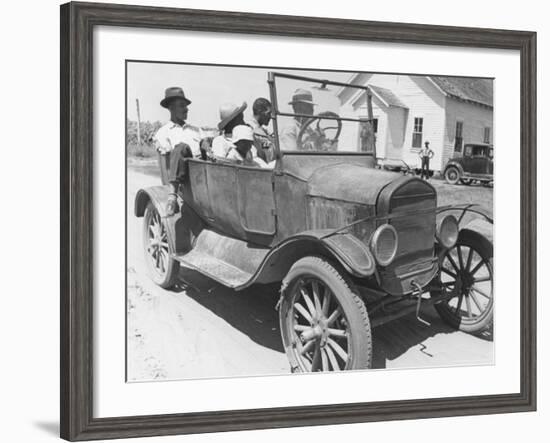 African American Men and a Boy in Dusty Jalopy in Front of Clapboard Church-Alfred Eisenstaedt-Framed Photographic Print