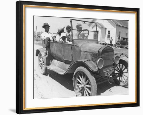 African American Men and a Boy in Dusty Jalopy in Front of Clapboard Church-Alfred Eisenstaedt-Framed Photographic Print