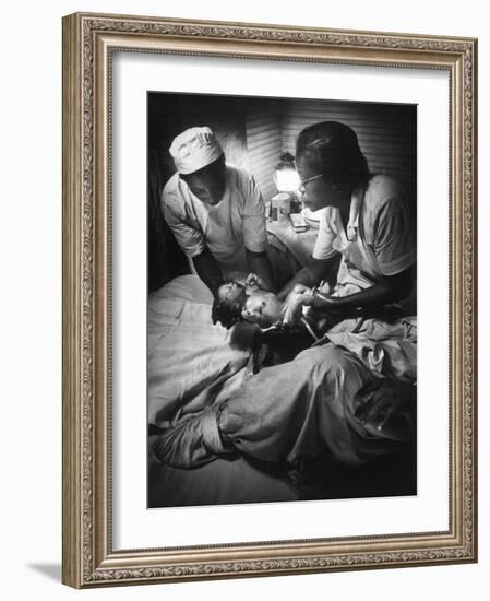 African American Midwife Maude Callen Delivering a Baby-W^ Eugene Smith-Framed Photographic Print