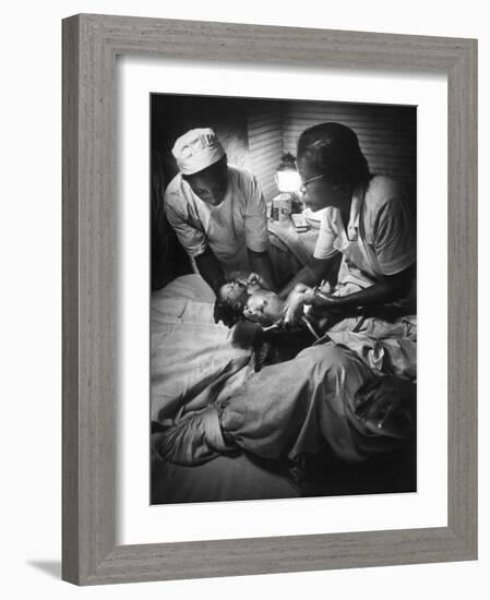 African American Midwife Maude Callen Delivering a Baby-W^ Eugene Smith-Framed Photographic Print