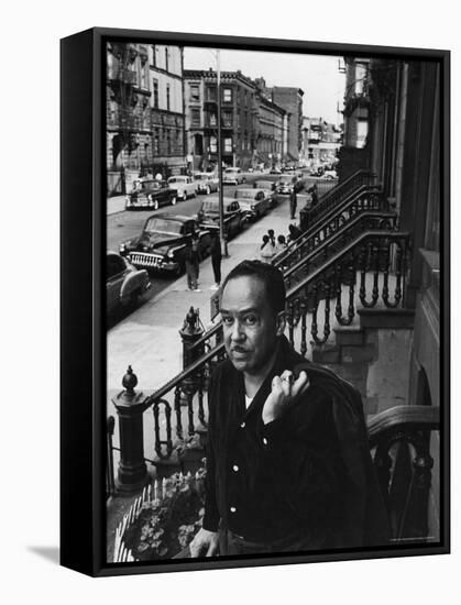 African American Poet/Writer Langston Hughes Standing on the Stoop in Front of His House in Harlem-Robert W^ Kelley-Framed Premier Image Canvas