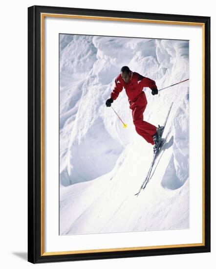 African-American Skier in Red-null-Framed Photographic Print