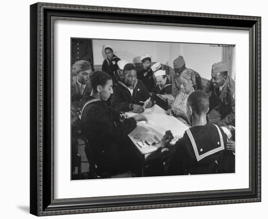 African American Soldiers and Sailors Playing Cards at the USO Recreation Center-null-Framed Photographic Print