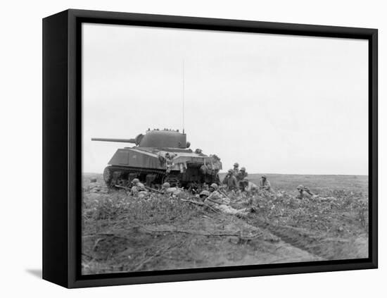 African American Soldiers Prepare to Advance with a Tank Along Empress Augusta Bay, Bougainville-null-Framed Stretched Canvas