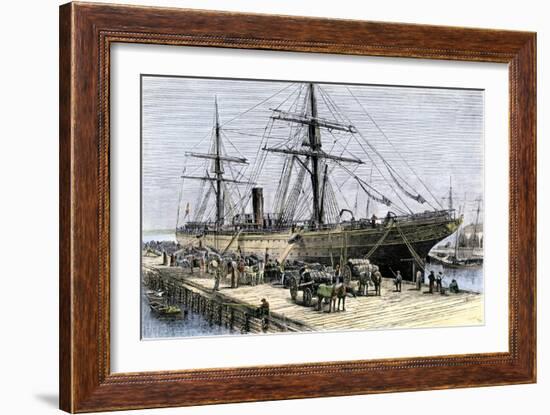 African-American Stevedores Loading Cotton on a Ship in Charlestown, South Carolina, c.1870-null-Framed Giclee Print