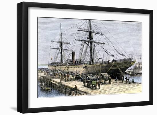 African-American Stevedores Loading Cotton on a Ship in Charlestown, South Carolina, c.1870-null-Framed Giclee Print