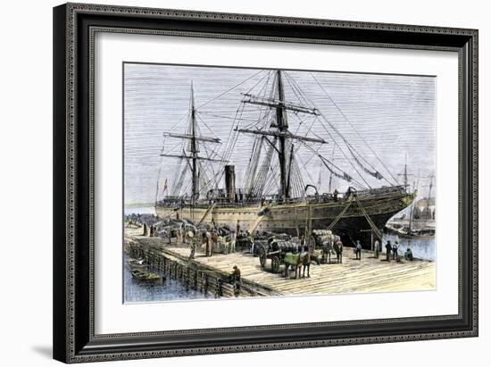 African-American Stevedores Loading Cotton on a Ship in Charlestown, South Carolina, c.1870-null-Framed Giclee Print