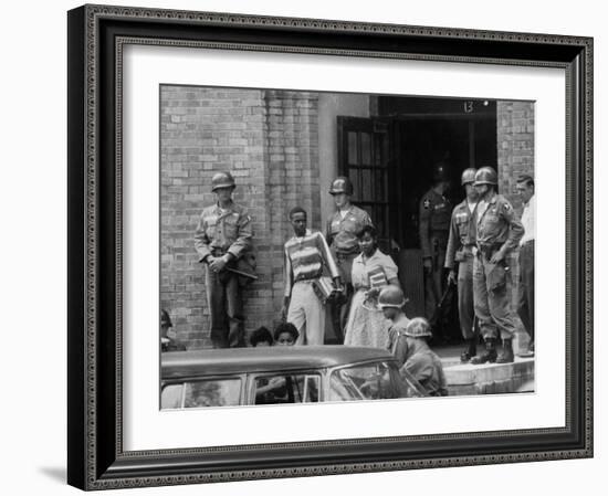 African American Students Being Escorted at School by Federal Troops-null-Framed Photographic Print