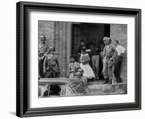 African American Students Being Escorted at School by Federal Troops-null-Framed Photographic Print