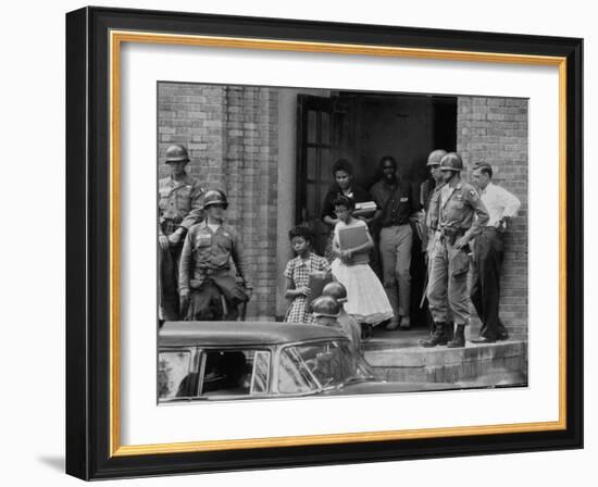 African American Students Being Escorted at School by Federal Troops-null-Framed Photographic Print