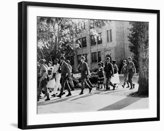 African-American Students Leaving under Military Escort, Little Rock, 1957-null-Framed Photo