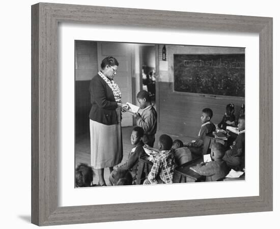 African-American Teacher and Children in Segregated School Classroom-null-Framed Photographic Print