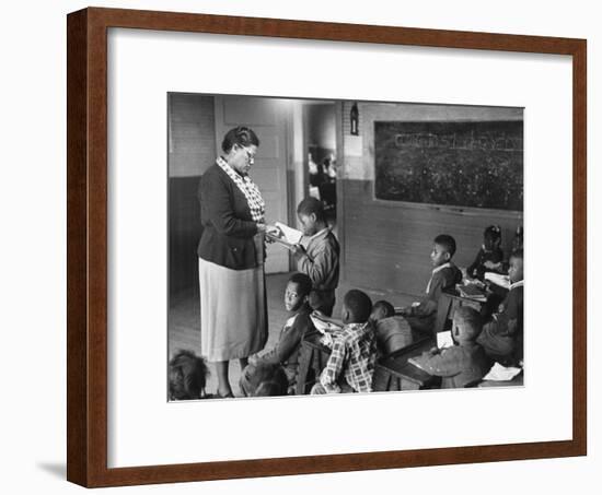 African-American Teacher and Children in Segregated School Classroom-null-Framed Photographic Print