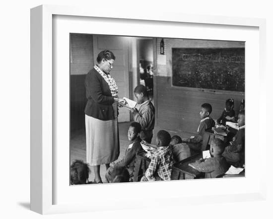 African-American Teacher and Children in Segregated School Classroom-null-Framed Photographic Print