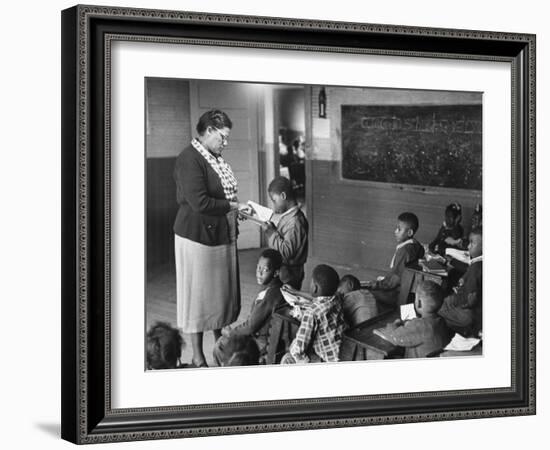 African-American Teacher and Children in Segregated School Classroom-null-Framed Photographic Print