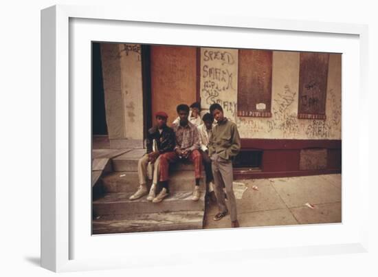 African American Teenage Street Gang Members in North Philadelphia, Ca. 1975-null-Framed Photo