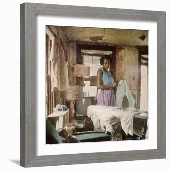 African American Virginia Lee Tanner Ironing in Her Rented House-null-Framed Photographic Print