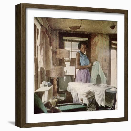 African American Virginia Lee Tanner Ironing in Her Rented House-null-Framed Photographic Print