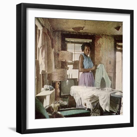 African American Virginia Lee Tanner Ironing in Her Rented House-null-Framed Photographic Print