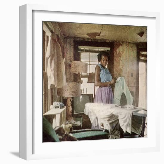 African American Virginia Lee Tanner Ironing in Her Rented House-null-Framed Photographic Print