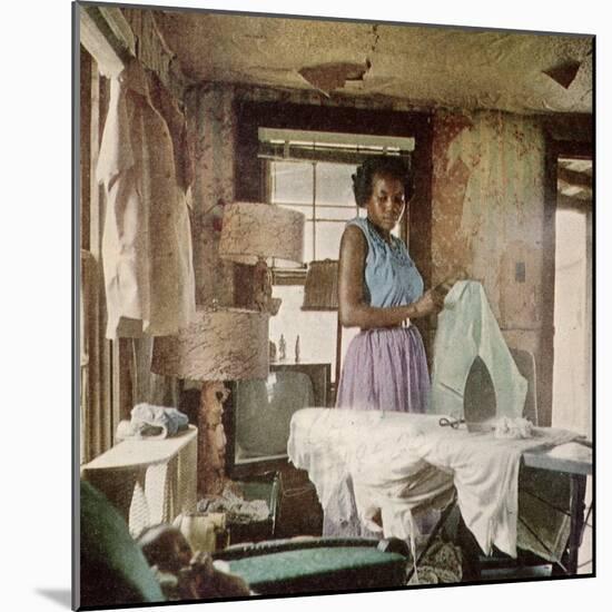African American Virginia Lee Tanner Ironing in Her Rented House-null-Mounted Photographic Print