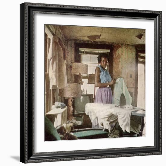 African American Virginia Lee Tanner Ironing in Her Rented House-null-Framed Photographic Print