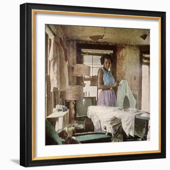 African American Virginia Lee Tanner Ironing in Her Rented House-null-Framed Photographic Print