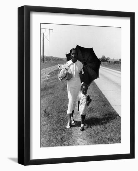 African American Woman Walking Daughter to Sunday School on Road Between Memphis TN Clarksdale, MS-Alfred Eisenstaedt-Framed Photographic Print