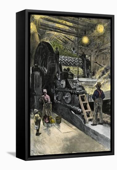 African-American Workers Operating a Cane-Crushing Machine in a Sugar House at Bayou Teche, c.1900-null-Framed Premier Image Canvas