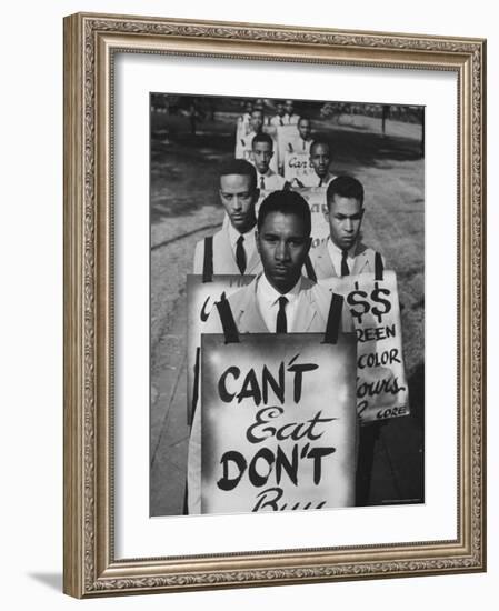 African Americans on Picket Line, Protesting Treatment at Lunch Counter-Howard Sochurek-Framed Photographic Print