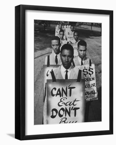 African Americans on Picket Line, Protesting Treatment at Lunch Counter-Howard Sochurek-Framed Photographic Print