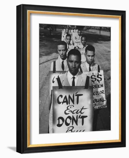 African Americans on Picket Line, Protesting Treatment at Lunch Counter-Howard Sochurek-Framed Photographic Print