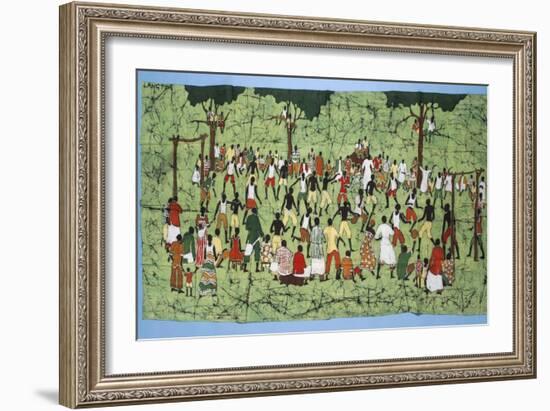 African Batik, Illustrating and Football Match with Spectators Watching-English School-Framed Giclee Print