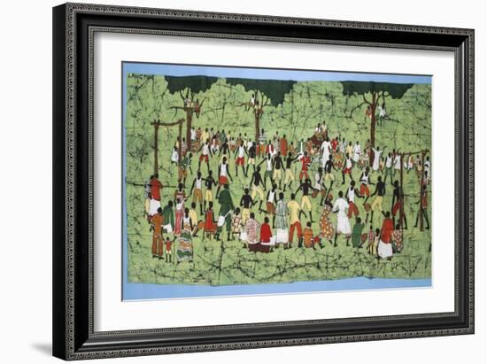 African Batik, Illustrating and Football Match with Spectators Watching-English School-Framed Giclee Print