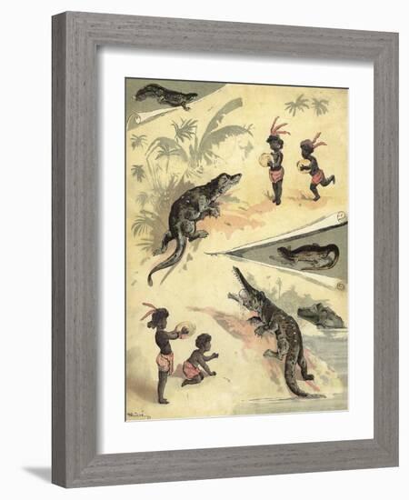 African Children Playing with Crocodiles-Richard Andre-Framed Giclee Print