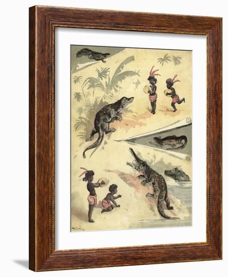 African Children Playing with Crocodiles-Richard Andre-Framed Giclee Print