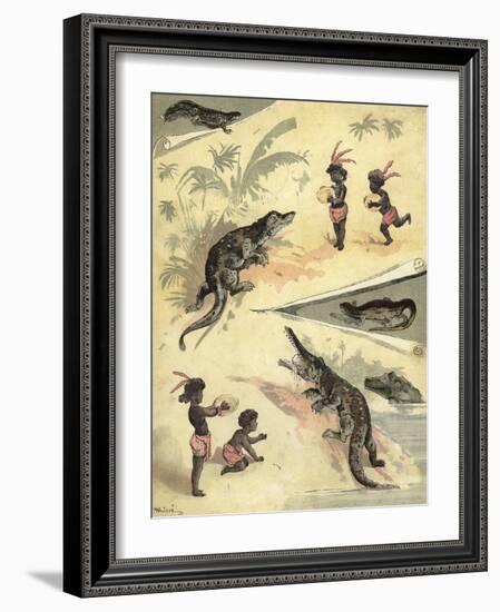 African Children Playing with Crocodiles-Richard Andre-Framed Giclee Print