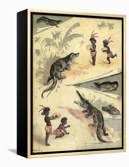 African Children Playing with Crocodiles-Richard Andre-Framed Premier Image Canvas