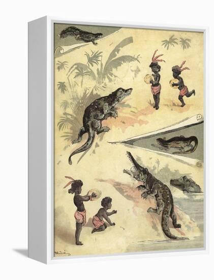 African Children Playing with Crocodiles-Richard Andre-Framed Premier Image Canvas