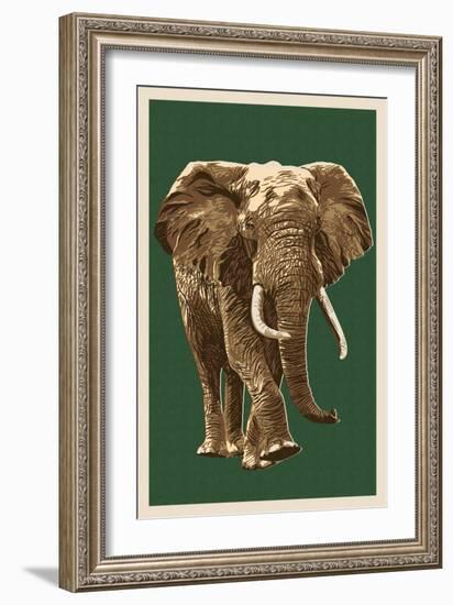 African Elephant - Letterpress-Lantern Press-Framed Art Print