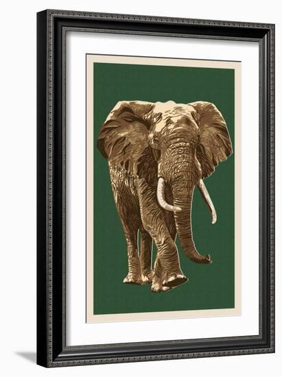 African Elephant - Letterpress-Lantern Press-Framed Art Print