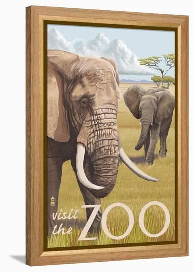 African Elephant - Visit the Zoo-Lantern Press-Framed Stretched Canvas