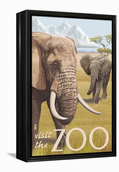 African Elephant - Visit the Zoo-Lantern Press-Framed Stretched Canvas